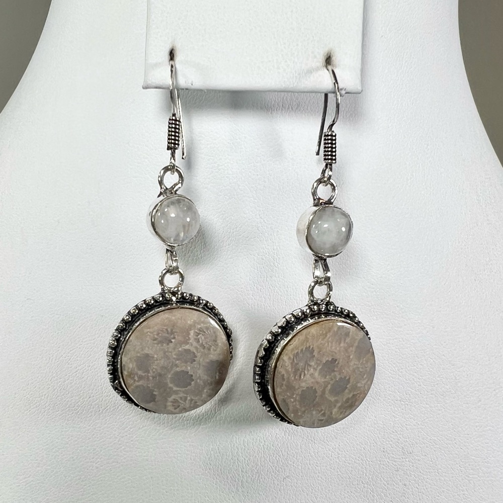 Fossil Coral 925 Large Gemstone Necklace Bracelet & Earrings - Picture 7 of 11